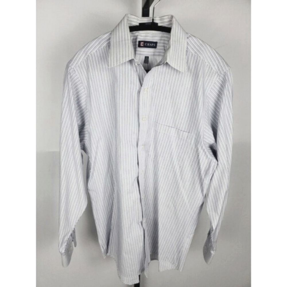 Chaps Shirt Mens Medium Blue Striped Button Up Long Sleeve 100% Cotton